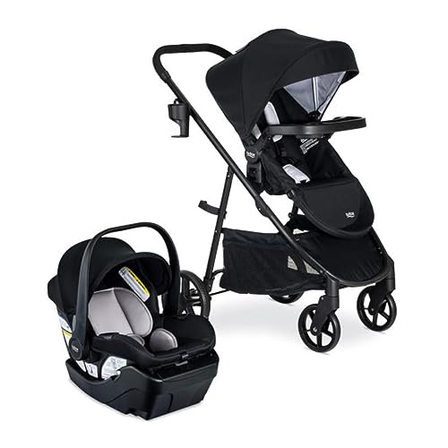 Britax Willow Brook Baby Travel System, Infant Car Seat and Stroller Combo with Aspen Base, ClickTight Technology, RightSize System and 4 Ways to Stroll, Onyx Glacier