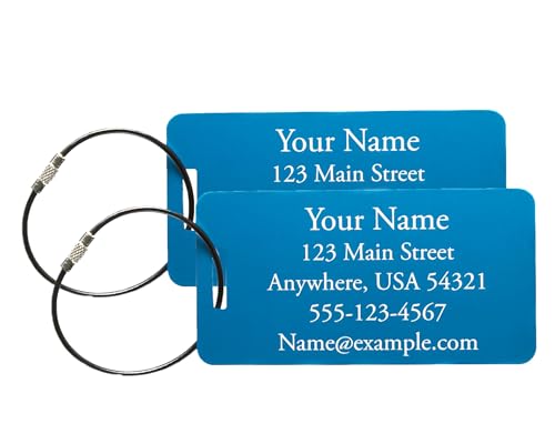 Two Custom Engraved Aluminum Luggage Tags (Blue)