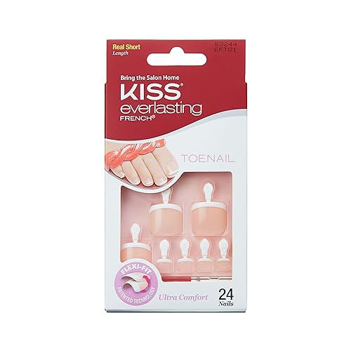 KISS Everlasting, Press On Toenails, Nail Glue Included, Limitless', French, Short Size, Squoval Shape, Includes 24 Nails, 2g Glue, 1 Manicure Stick, 1 Mini file