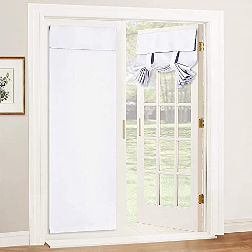 RYB HOME Curtain for French Door - Tool Free Self Adhesive Tricia Window Curtain Thermal Insulated Privacy Blinds for Sidelight Curtains Energy Efficient Room Darkening, W 26 x L 69, Pure White, 1 Pc