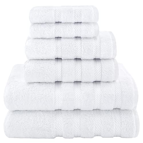 American Soft Linen Luxury 6 Piece Towel Set, 2 Bath Towels 2 Hand Towels 2 Washcloths, 100% Cotton Turkish Towels for Bathroom, White Towel Sets