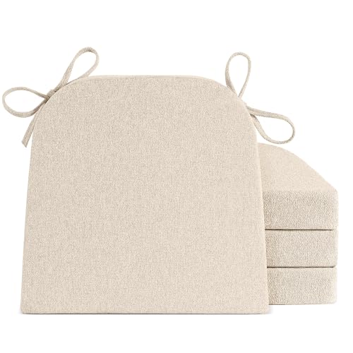 Tromlycs Chair Cushions for Dining Chairs 4 Pack Kitchen Seat Pads Room with Ties Indoor Non Slip 17x16 inch Light Linen