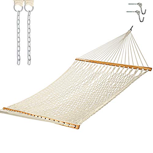 Castaway Living 13 ft. Double Traditional Hand Woven Cotton Rope Hammock with Free Extension Chains & Tree Hooks, Designed in The USA, Accommodates Two People with a Weight Capacity of 450 lbs.