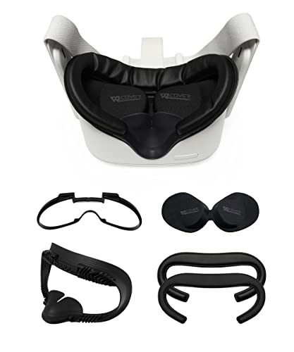 VR Cover Fitness Facial Interface Bracket, Foam Replacement, XL Glasses Spacer, and Lens Protector Cover for Oculus/Meta Quest 2 (Dark Grey & Black + XL Spacer)