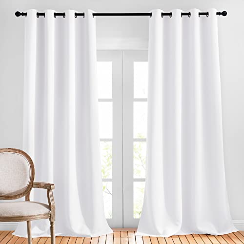 NICETOWN Long White Curtains for Patio - (52 inches Wide x 120 inches Long, 2 Panels) Home Decoration Grommet Top Drapes, White Bedroom Panels