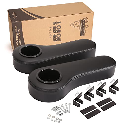 10L0L Golf Cart Rear Seat Kit Arm Rest Set with Cup Holder EzGo Yamaha Drilling Required or Drilling No Required Kits Include - Black