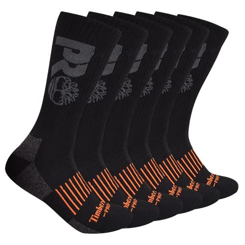 Timberland PRO Men's 6-Pack Crew Socks, Black, Large