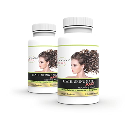 Wellgenix Purvana Max Hair, Skin, & Nails Vitamin Capsules, Double Strength Biotin 5000MCG, Fo-Ti Root, VIT A & B, Folic Acid (2 Pack)