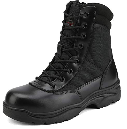 NORTIV 8 Steel Toe Boots for Men Safety Industrial & Construction Military Work Boots Slip Resistant ASTM F2413-18 Black Size 13 M US Trooper-Steel