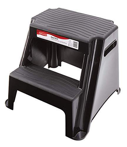 Rubbermaid RM-P2 2-Step Molded Plastic Step Stool with Non-Slip Step Treads, 300 lbs. Load Capacity, Lightweight, Black (Amazon Exclusive)