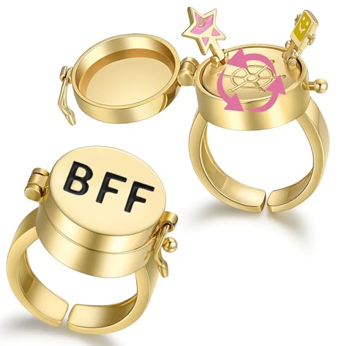 HEIMAXING 2 Pcs Gold Spinner Anime Matching Rings for Best Friend Rings Aesthetic Cute BFF Friendship Ring Jewelry Gift for Women Girls (2 PCS Gold)