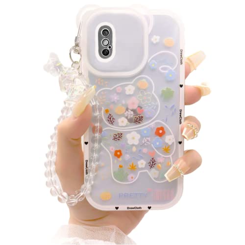 Kawaii Phone Case for iphone XS MAX with Cute Teddy Bear Wrist Strap Bracelet Keychain & Aesthetic Flower Love Heart Charm Floral Pretty Lovely Adorable i Phone Cases Design for Girl Women - Colorful