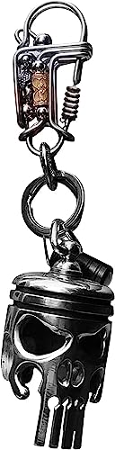 Piston Art Keychain, Piston Skull Keychain Made from Motorcycle Piston, Skeleton Engine Model Keyring, Alloy Key Chain Ring, Flashlight & Bottle Opener, Skull for Men