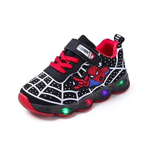 RAYCHY Toddler Boys Girls Light Up Shoes LED Lightweight Mesh Breathable Walking Sneakers Black