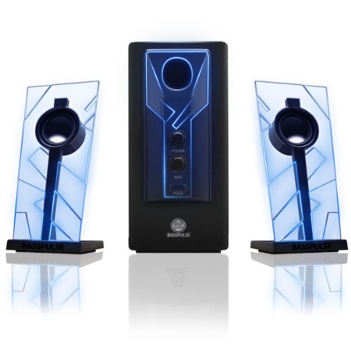GOgroove BassPULSE 2.1 Computer Speakers with Blue LED Glow Lights and Powered Subwoofer - Gaming Speaker System for Music on Desktop, Laptop, PC with 40 Watts, Heavy Bass