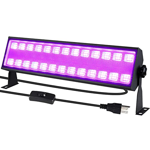 Upgraded 100W Black Light Bar, Blacklight Flood Light with 104 LEDs, Plug+Switch+5ft Power Cord, 385-400nm, Light Up 1400 sq.ft, for Glow Fluorescent Party Stage Lighting Game Room Body Paint Poster
