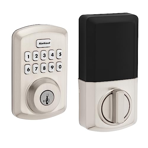 Kwikset Powerbolt 250 10-Button Keypad Satin Nickel Transitional Electronic Deadbolt Door Lock, Featuring Convenient keyless Entry, Customizable User Codes and auto Locking