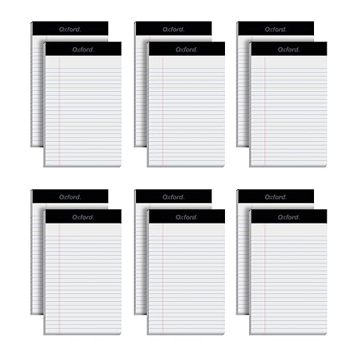 Oxford 5 x 8 Legal Pads, 12 Pack, Narrow Ruled, White Paper, 50 Sheets Per Writing Pad, Made in the USA (74019)