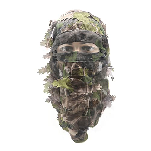 Ghillie Camouflage Leafy Hat 3D Full Face Mask Headwear Turkey Camo Hunter Hunting Accessories (Green Woodland Forest)