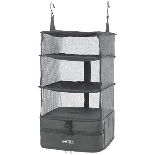 TABITORA Portable Hanging Travel Shelves Bag Packing Cube Organizer Suitcase Storage Large Capacity (Grey L)