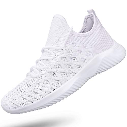 Feethit Womens Slip On Walking Shoes Non Slip Running Shoes Breathable Workout Shoes Lightweight Gym Sneakers White Size 8