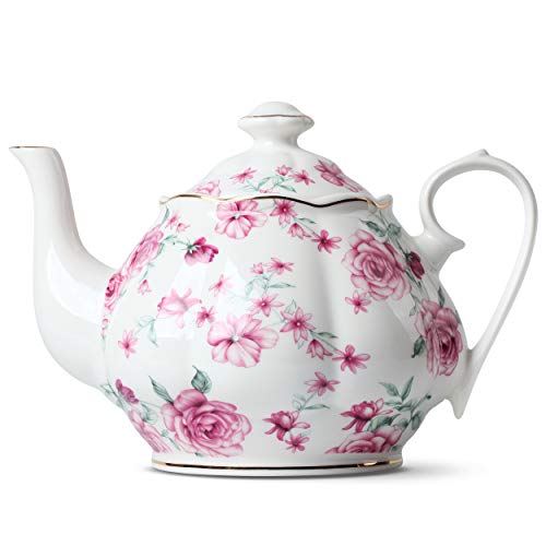 BTaT- Floral Tea Pot, Porcelain Teapot, 38 oz, Floral Teapot, Bone China Teapot for Tea Set, Ceramic Tea Kettle, Tea Pots for Tea Cup, Tea Pot Ceramic, Tea Pots for Loose Tea, Teapots for Tea Parties