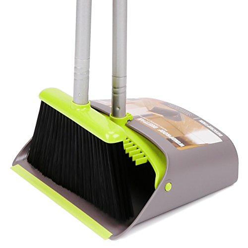 TreeLen Broom and Dustpan Set, TreeLen Broom with Dust Pan with Long Handle Combo Set for Office and Home Standing Upright Sweep Use with Lobby Broom