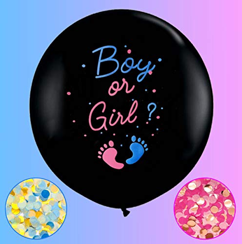 Jumbo Gender Reveal Confetti Balloons 2pcs 36' Black Boy or Girl Balloon Come with Blue Pink Confetti for Baby Gender Reveal Party Idea