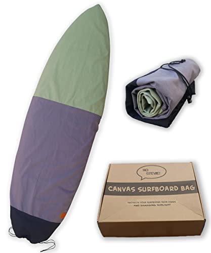 Ho Stevie! Canvas Surfboard Bag Cover - No Melted Wax on Car - Sun/Ding Protection (Black/Gray/Green, 6'6')