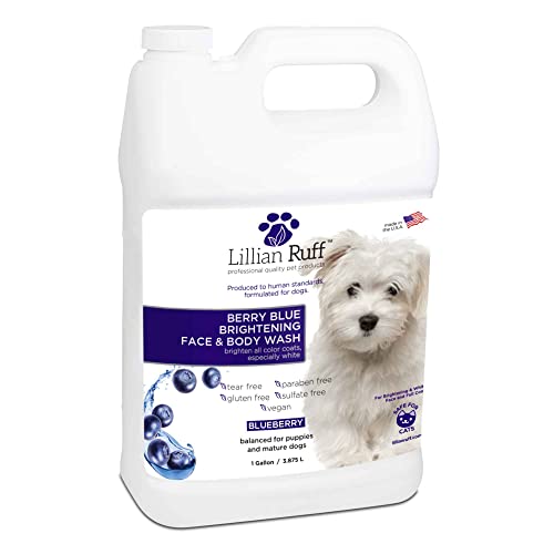 Lillian Ruff Berry Blue Brightening Face and Body Wash for Dogs - Blueberry Shampoo - Remove Tear Stains, Hydrate Dry Itchy Skin, Add Shine & Luster to Coats (Berry Blue Shampoo Gallon)