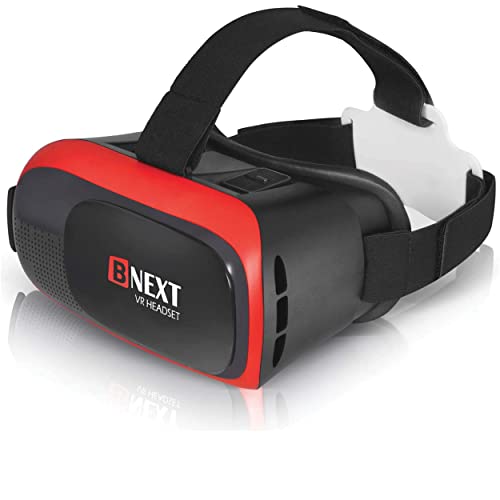 VR Headset Compatible with iPhone & Android - Universal Virtual Reality Goggles for Kids & Adults - Virtual Reality Headset for Kids - Your Best Mobile Games 360 Movies w/New 3D VR for iPhone (Red)