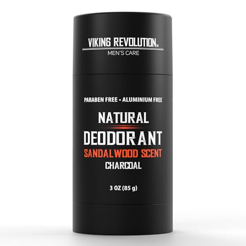 Viking Revolution Sandalwood Natural Deodorant for Men - With Shea Butter, Coconut Oil, Baking Soda, Beeswax - Aluminum-Free Charcoal Deodorant (3oz)