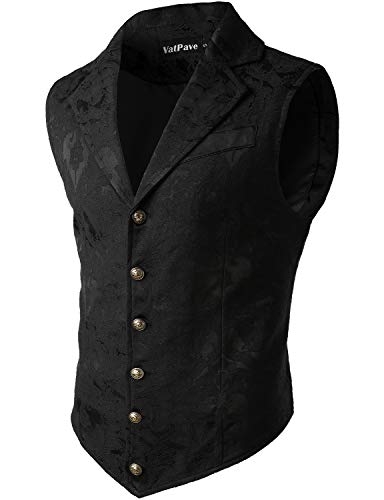 VATPAVE Mens Victorian Suit Vest Steampunk Gothic Waistcoat Medium SU14 Black