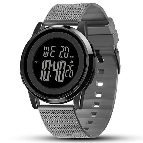 YUINK Mens Watch Ultra-Thin Digital Sports Watch Waterproof Stainless Steel Fashion Wrist Watch for Men Women (Black Gray)
