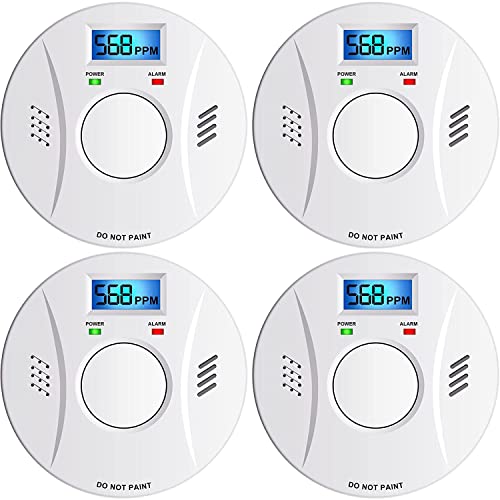 Smoke Detector and Carbon Monoxide Detector Co2 Detector Battery Powered with Test/Reset Button 4 Pack