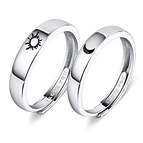 Beydodo 925 Sterling Silver Anniversary Ring Adjustable Matching Rings Sun And Moon I Love You Ring Promise