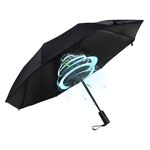 WOOLALA Portable Umbrella with Fan, UPF 50+ Sun and Rain Umbrella Travel Umbrella with Personal Cooling Fan, 2600mAh USB Rechargeable, Folding Compact Umbrella for Hot Summer