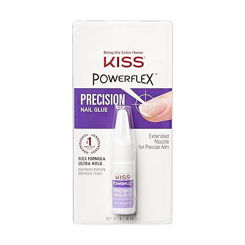 KISS PowerFlex Precision Nail Glue - Fast Drying Adhesive for Glue-On Nails & Repairs with Precision Tip Nozzle, Ideal for Tips & Wraps, Net Wt. 0.10 oz (3g)