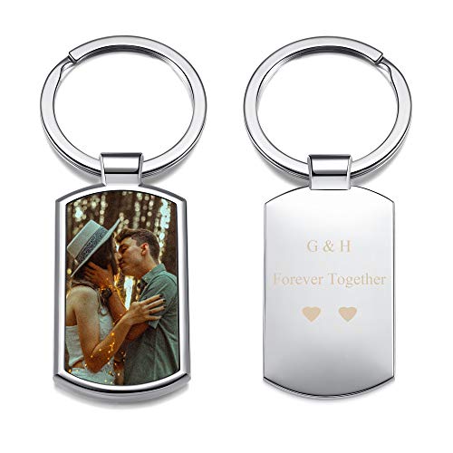Jovivi Personalized Full Color Print Photo Keychain Custom Picture Logo Engraved Text Alloy Dog Tag Pendant Key Chain Special Day Anniversary Memorial Birthday Valentines Gifts