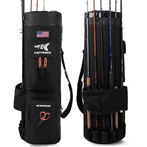 KastKing Karryall Fishing Rod Bag,81L Large Storage Water-resistant Rod Case Holds 6 Rods & Reels,Foldable Fishing Bag Accommodate Fishing Gear and Equipment,Fishing Gifts for Men,Black