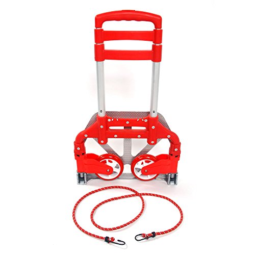 Winado Folding Hand Truck Portable Folding Hand Cart, 165Lbs Load Aluminium Foldable Design to Save Space, for Luggage Travel Home Personal Use, Red Set