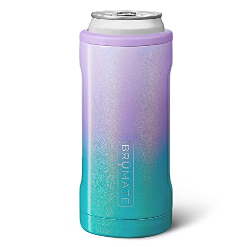 BrüMate Hopsulator Slim Can Cooler Insulated for 12oz Slim Cans | Skinny Can Insulated Stainless Steel Drink Holder for Hard Seltzer, Beer, Soda, and Energy Drinks (Glitter Mermaid)