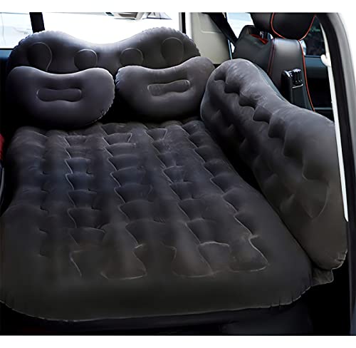 CALOER Thicked Inflatable Car Air Mattress with Pocket,Headboard,Pillows and Air Pump (Portable)-Camping Inflation Bed Travel Air Bed Car Back Seat-Blow Up Air Mattress - Car Bed fits Car, SUV Black