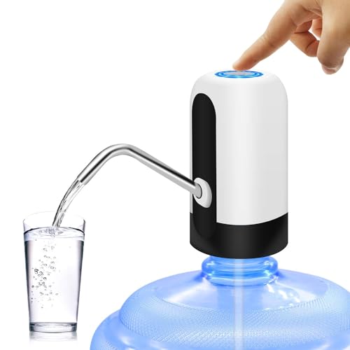 MJIYA Portable Water Bottle Pump, Universal Bottle Electric Water Dispenser with Switch and USB Charging, for Camping, Kitchen, Workshop, Garage (White)