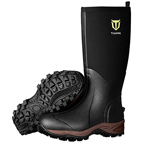 TIDEWE Rubber Neoprene Boots Men And Women, Waterproof Durable 6mm Neoprene Boot, Rain Boot Hunting Boot Arctic Outdoor Boot Men Size 10 Black