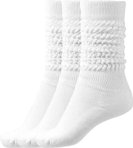 BomKinta Slouch Socks Women Thigh High Boot Socks Soft Scrunch Socks Size 5-11 3 Pair Pack White White White