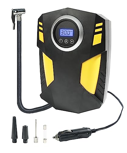 YAKEFLY Tire Inflator Portable Air Compressor,12V DC Car Tire Pump with Digital Pressure Gauge,150 PSI Auto Shut Off with Emergency LED Flasher,Air Compressor Tire Inflator