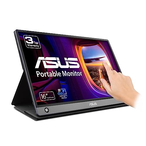 ASUS ZenScreen Touch Screen 15.6” 1080P Portable USB (MB16AMT) - Full HD (1920 x 1080), IPS, Anti-glare, Built-in Battery, Speakers, Eye Care, USB Type-C, Micro HDMI, Smart Case, 3-Year Warranty