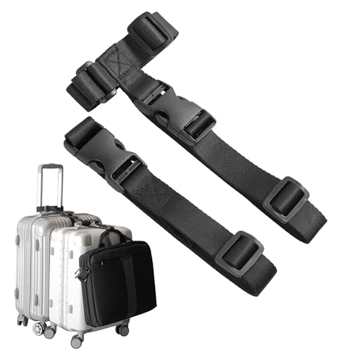 Luggage Straps,Two Add a Bag Suitcase Strap Belt,Adjustable Travel Attachment Accessories for Connect Your Three Luggage Together - 2 Pack(Black)