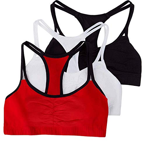 Fruit of The Loom Womens Spaghetti Strap Cotton Pull Over 3 Pack Sports Bra, Red Hot With Black/White/Black Hue, 38